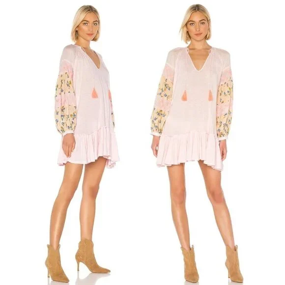 𝅺NWT Free People Mix It Up‎ Pink Floral Tunic Revolve Size Large Dress NEW Boho - Picture 6 of 9